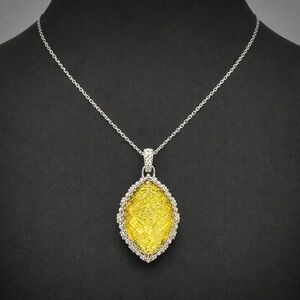 Vtg Estate Sterling Silver Yellow Gemstone Pendant Statement Necklace 24g Marked